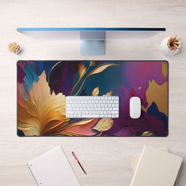 Gilded Bloom – Abstract Floral Composition Desk Mat (Office 1)