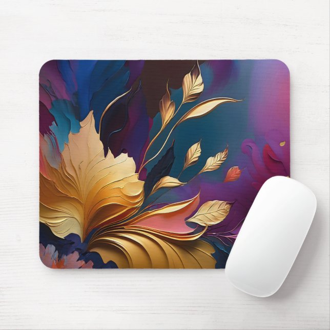 Gilded Bloom – Abstract Floral Composition Mouse Pad (With Mouse)