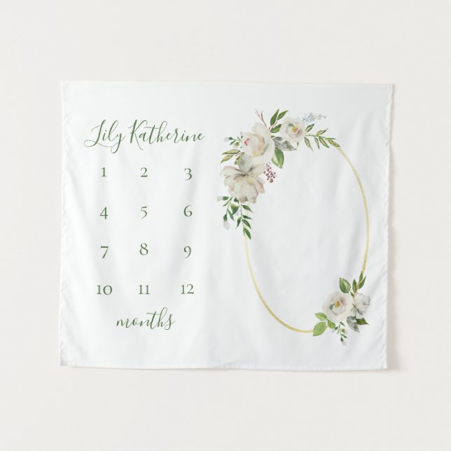 Gilded Blooms Baby Name Milestone Photo Tapestry (Front (Horizontal))