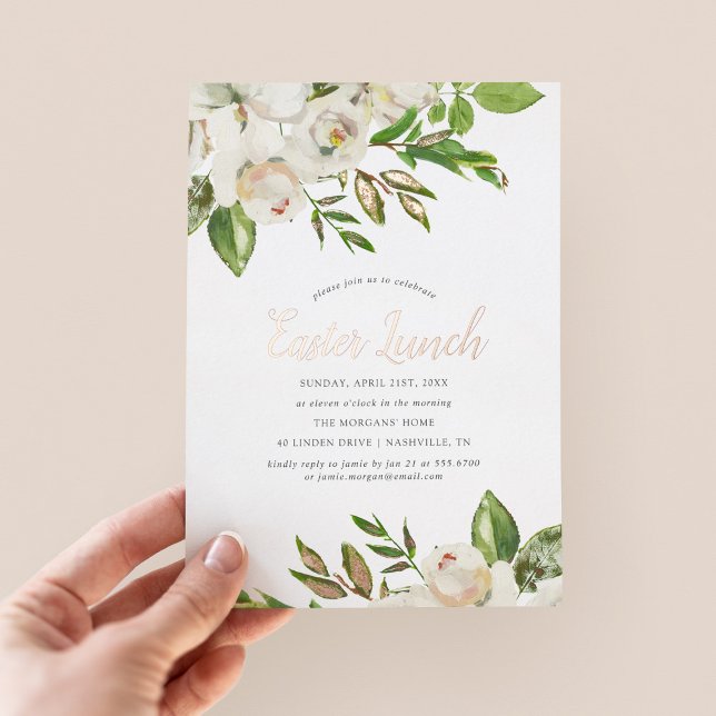 Gilded Blooms Easter Lunch Foil Invitation (Creator Uploaded)
