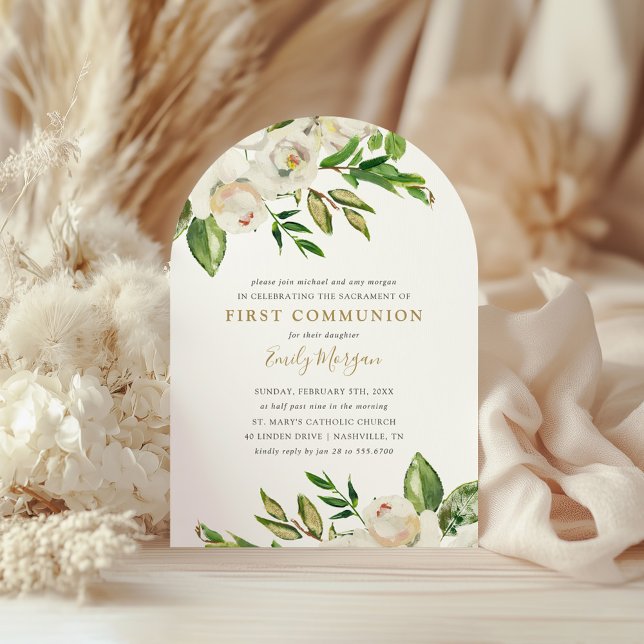 Gilded Blooms First Communion Invitation (Creator Uploaded)