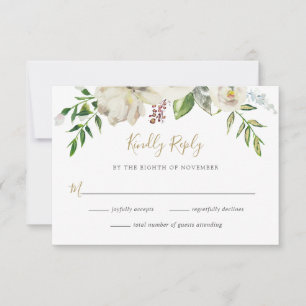 Gilded Blooms Floral Wedding RSVP Card