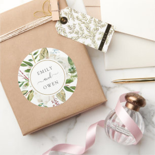 Gilded Blooms Floral Wreath Wedding Monogram Classic Round Sticker