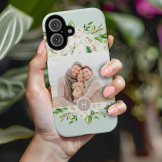 Gilded Blooms Mint | Monogrammed Photo iPhone 16 Case