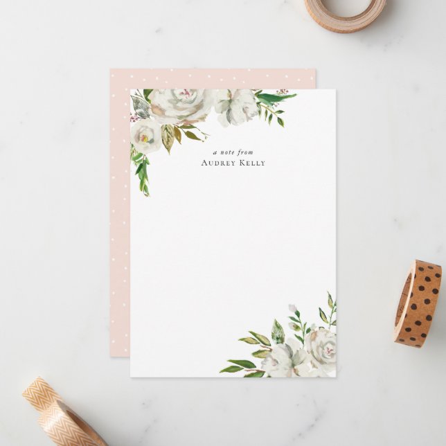 Gilded Blooms Monogram Stationery Note Card (Front/Back In Situ)