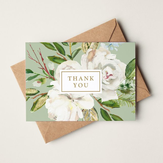Gilded Blooms Wedding Photo Thank You Card (Creator Uploaded)