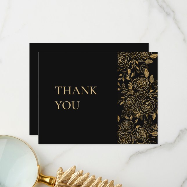 GILDED Blooms Wedding Thank You Card (Front/Back In Situ)