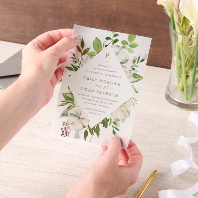 Gilded Blooms Wedding Vellum Invitations (Handheld)