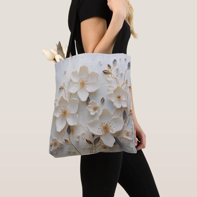Gilded Blooms: White Tote with Elegant Floral Desi Bag (Close Up)