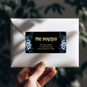 Gilded Blue on Black Christmas Return Address Label