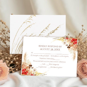 Gilded Boho Floral Autumn Wedding RSVP Cards