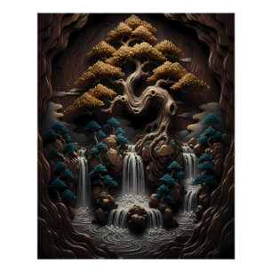 Gilded Bonsai: A Serene Woodland Retreat Poster