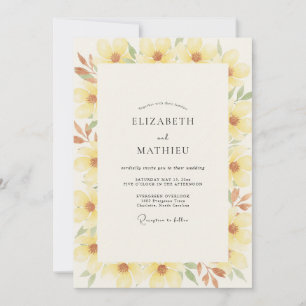 Gilded Butter Yellow Wildflower Wedding Invitation