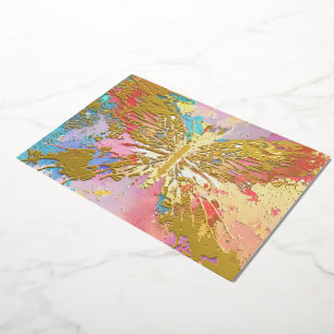gilded butterfly, gold foil, purple pink blue card