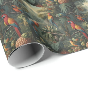 Gilded Canopy Scarlet Macaw and Pineapple Wrapping Paper