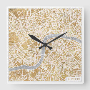 Gilded City Map Of London Square Wall Clock