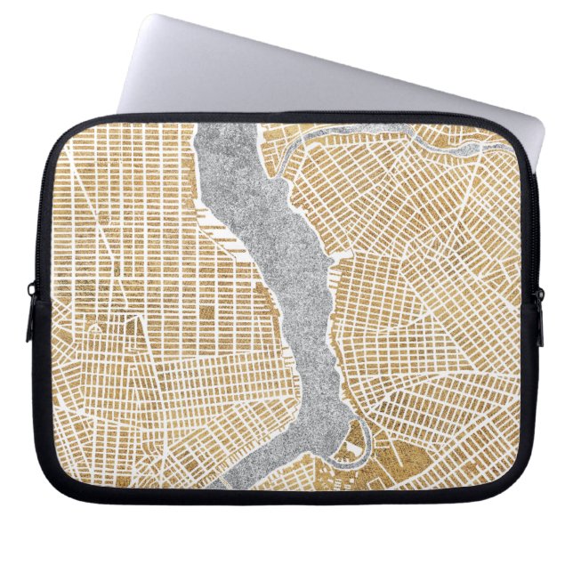 Gilded City Map Of New York Laptop Sleeve (Front)