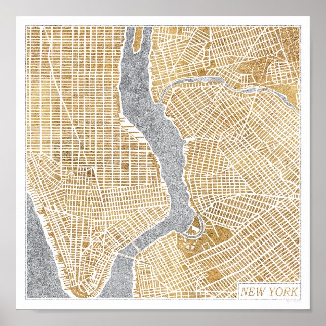 Gilded City Map Of New York Poster (Front)