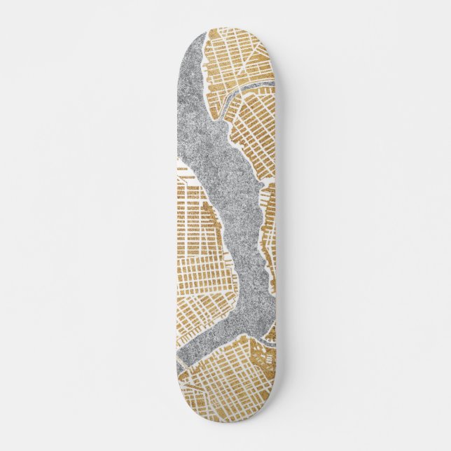Gilded City Map Of New York Skateboard (Front)