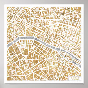 Gilded City Map Of Paris Poster
