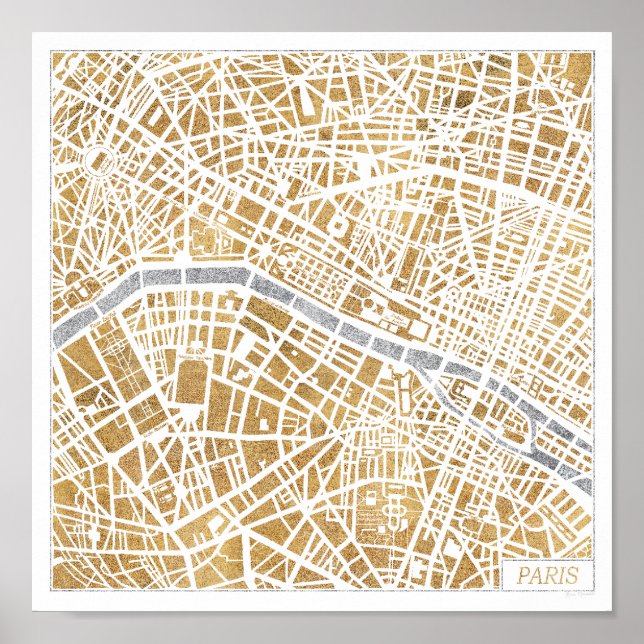 Gilded City Map Of Paris Poster (Front)