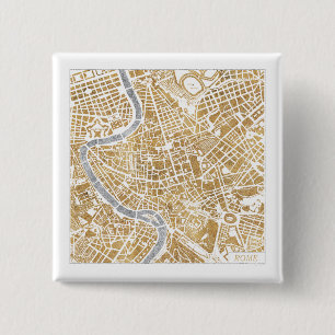 Gilded City Map Of Rome 15 Cm Square Badge