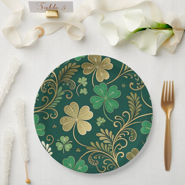 Gilded Clover Flourish Paper Plate (Wedding)
