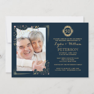 Gilded Corners Photo Golden Anniversary Invitation