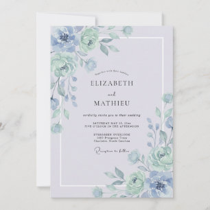 Gilded Cornflower Celadon Peony Wedding Invitation