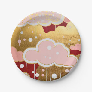 Gilded Crimson Rainfall Paper Plate