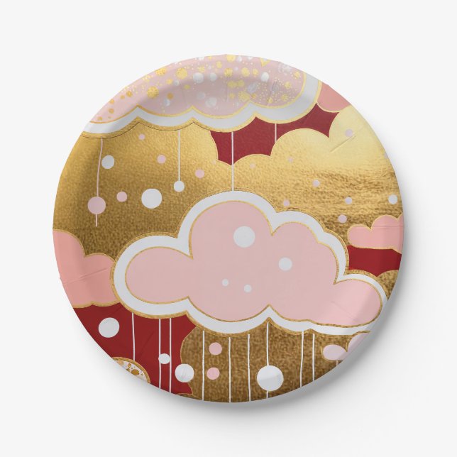Gilded Crimson Rainfall Paper Plate (Front)