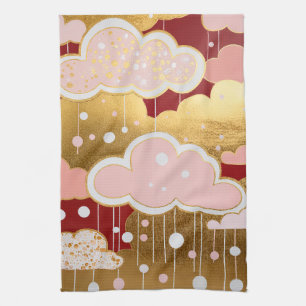 Gilded Crimson Rainfall Tea Towel
