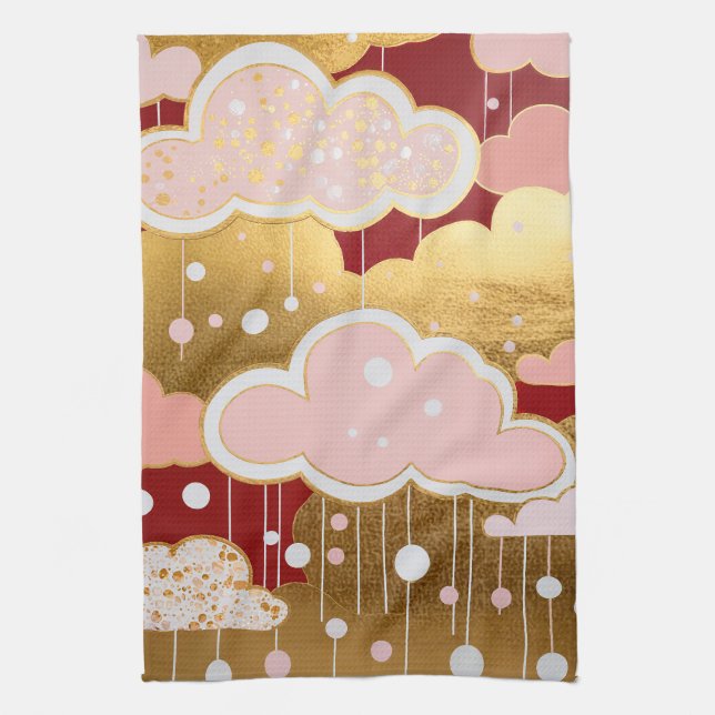 Gilded Crimson Rainfall Tea Towel (Vertical)