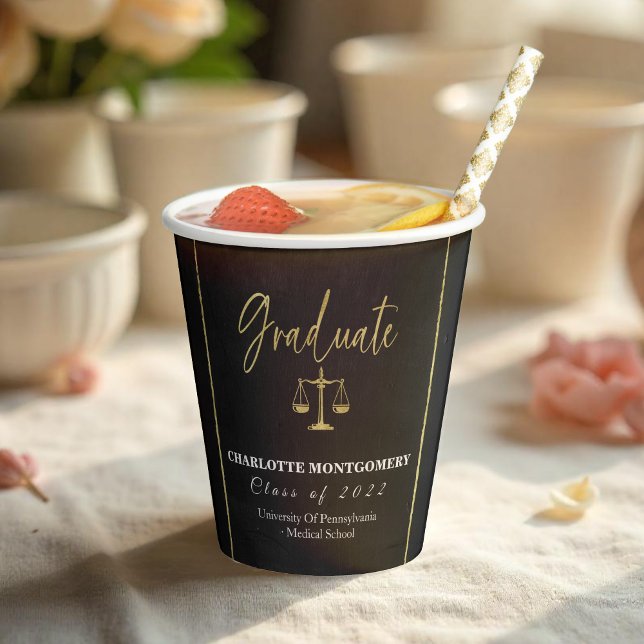 Gilded Dark Chalkboard |  Law School Graduation Paper Cups (Creator Uploaded)