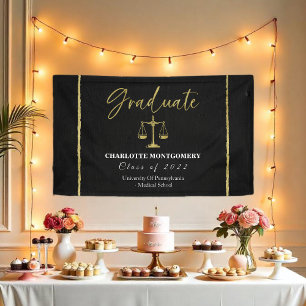 Gilded Dark Chalkboard Law School Graduation Party Banner