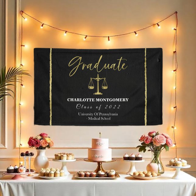 Gilded Dark Chalkboard Law School Graduation Party Banner (Creator Uploaded)