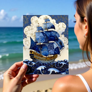 Gilded Delft Blue Galleon Postcard