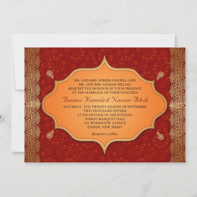 Gilded Edge Indian Frame Wedding Invitation (Front)