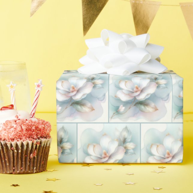 Gilded Edge White Magnolia Blossom Wrapping Paper (Birthday Party)