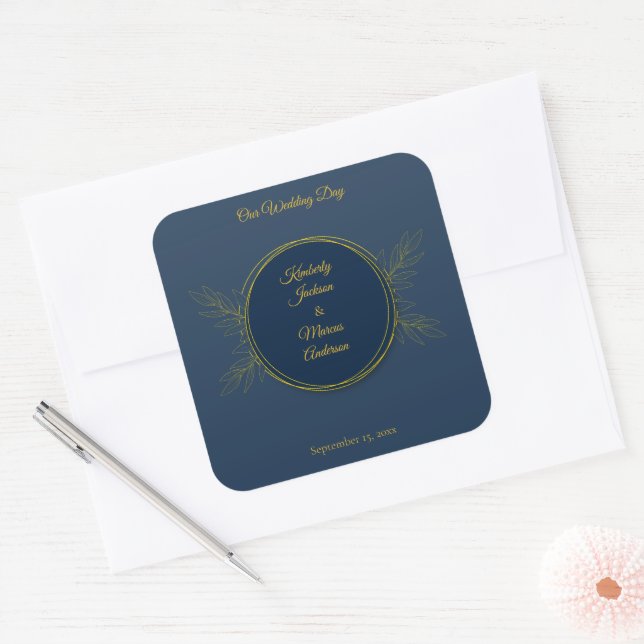 Gilded Elegance Circle Wedding Square Sticker (Envelope)