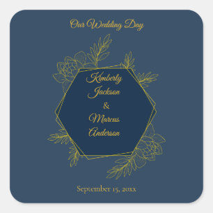 Gilded Elegance Hexagon Wedding Square Sticker