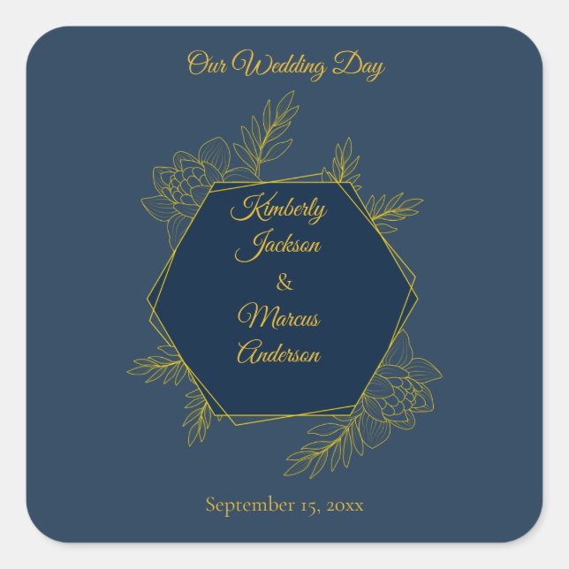Gilded Elegance Hexagon Wedding Square Sticker (Front)