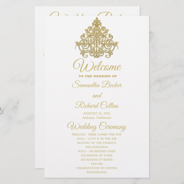 Gilded Elegance Wedding Program (Front/Back)