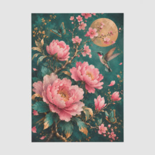 GILDED EMERALD GARDEN HUMMINGBIRD ROSES TISSUE PAPER