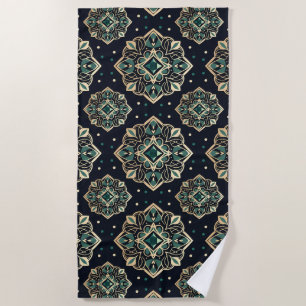 Gilded Emerald Mandala Beach Towel
