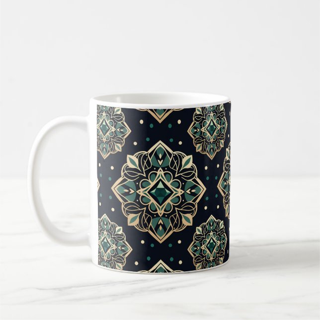 Gilded Emerald Mandala Coffee Mug (Left)