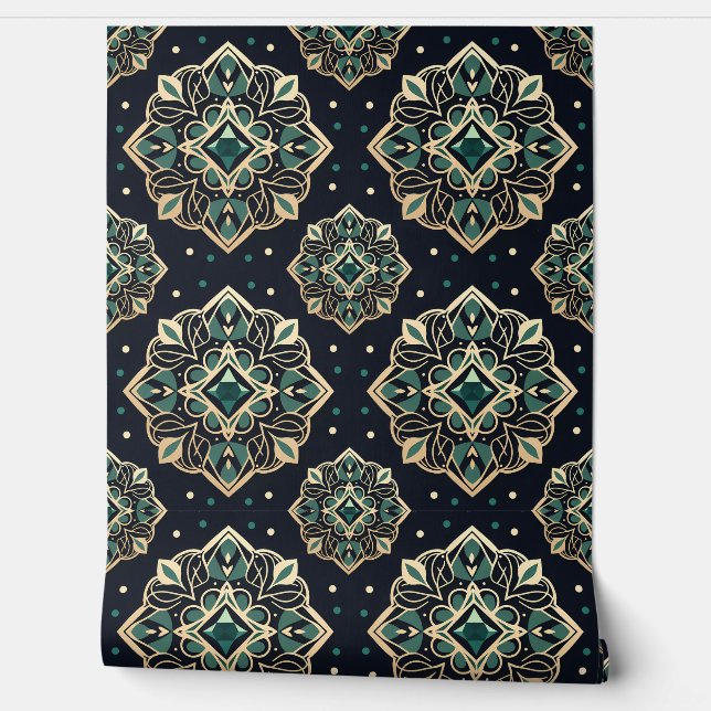 Gilded Emerald Mandala Wallpaper (Unrolling)
