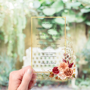 Gilded Fall Terracotta Floral Acrylic Invitations