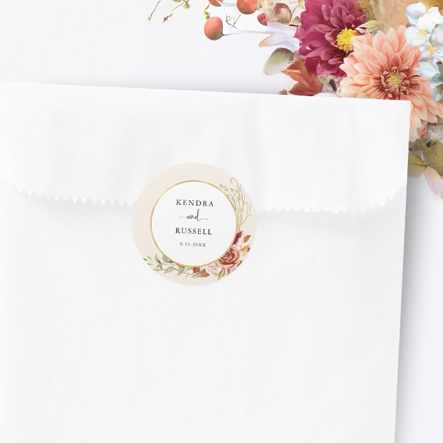 Gilded Fall Terracotta Floral Classic Round Sticker (Creator Uploaded)