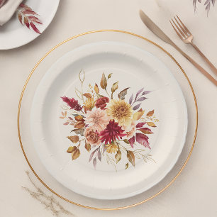 Gilded Fall Terracotta Floral Paper Plate